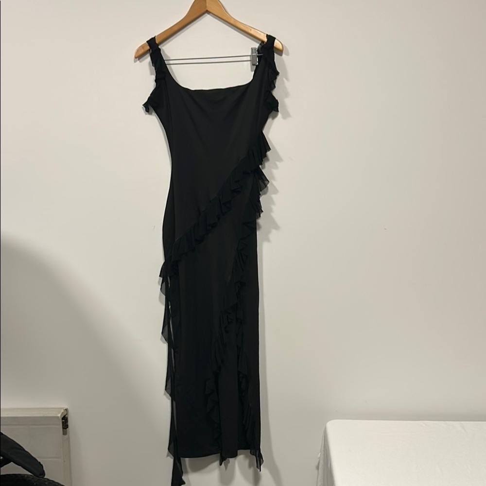 Black Asymmetrical Ruffle Sheath Dress